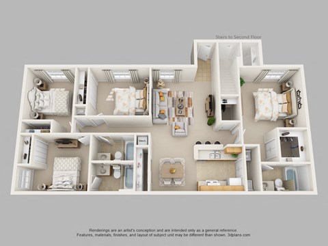 Floor plan for 4 beds, 3 baths, 1570 sqft